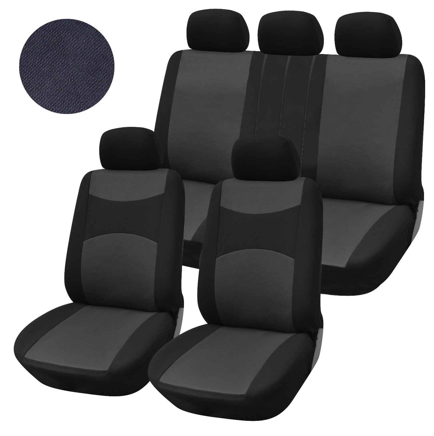 Polyester Fabric Semi-Custom Zipper Car Seat Covers 40/60 Universal Full Split 160 Black