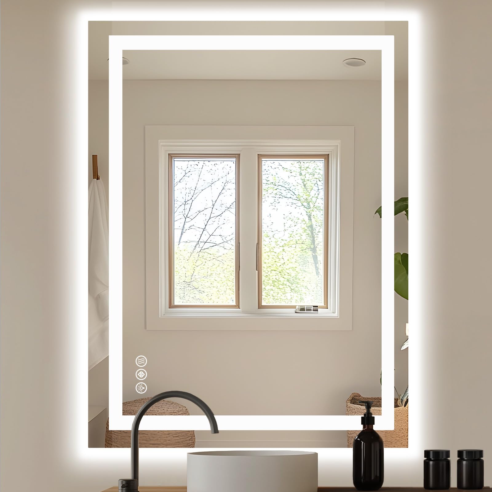 NEWBULIG 36X48 Inch LED Bathroom Wall Mirror with Lights, Light up Vanity Bathroom Mirror for Over Sink, Anti-Fog and Dimmable, Front Light and Backlit, Memory Function, Shatter-Proof, White