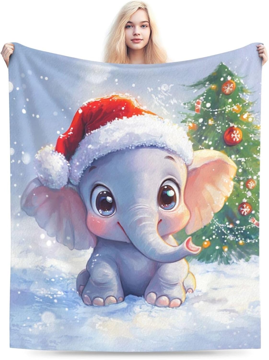 Christmas Elephant Blanket Soft Warm Cute Elephant Plush Throw Blanket Cozy Animal Flannel Fleece Bedding Stuff Decor Blanket Gifts for Lover Girls Boys Kids Women Adults Bed Travel 50"x60"