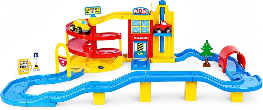 DOLU Large Parking Garage Playset with Cars, 70 Piece, 18 Months and Up