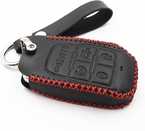 WFMJ Cuero negro para Ram 2019 2020 2021 2022 2500 3500 4500 5500 remoto 5 botones llavero inteligente cadena