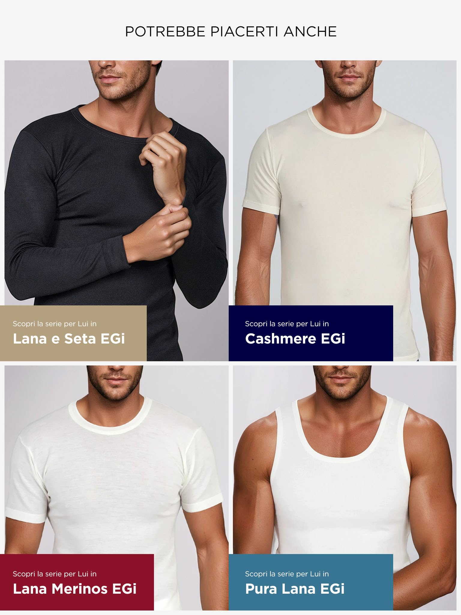 EGI Maglia Uomo Manica Corta Girocollo Pura Lana Intimo Termico Invernale Made in Italy