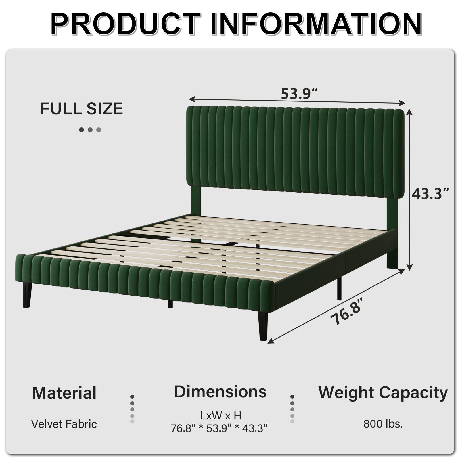 King Size Bed Frame and Headboard, Velvet Upholstered Platform Bed with Vertical Channel Tufted Headboard and Footboard, No Box Spring Required, Easy Assembly, Blue