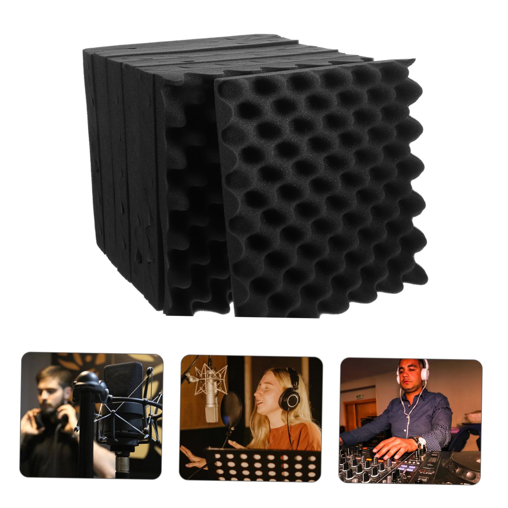 iplusmile Panneaux Acoustiques Carrés Mousse Insonorisante Autocollante 30x30x5cm 12pcs pour Isolation Phonique Mur et Plafond en Coton Insonorisant Noir