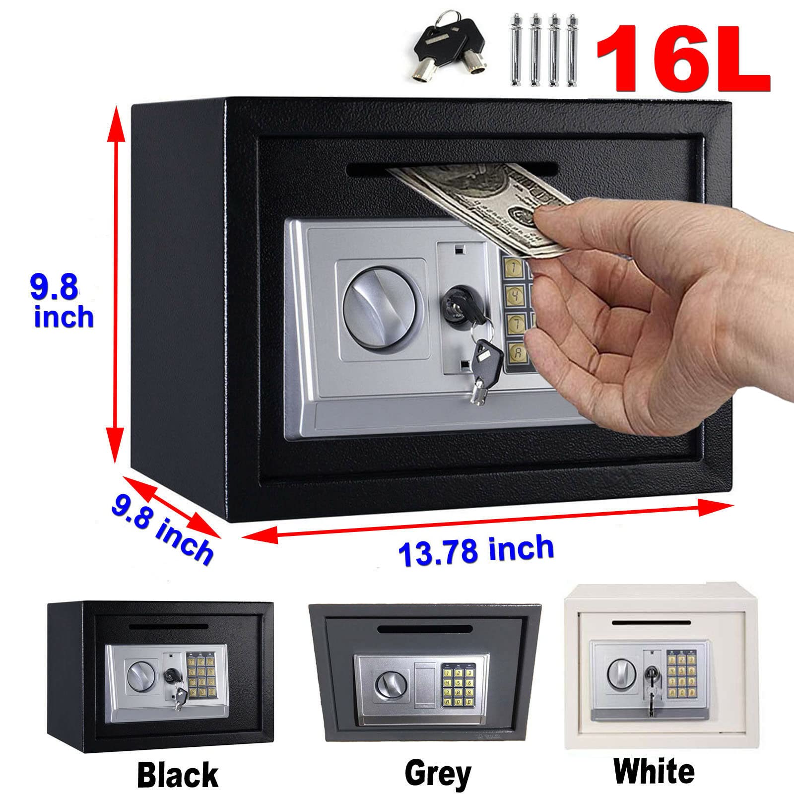 16L DIGITAL STEEL ELECTRONIC SECURITY HOME OFFICE MONEY CASH SAFETY BOX Black 70973281