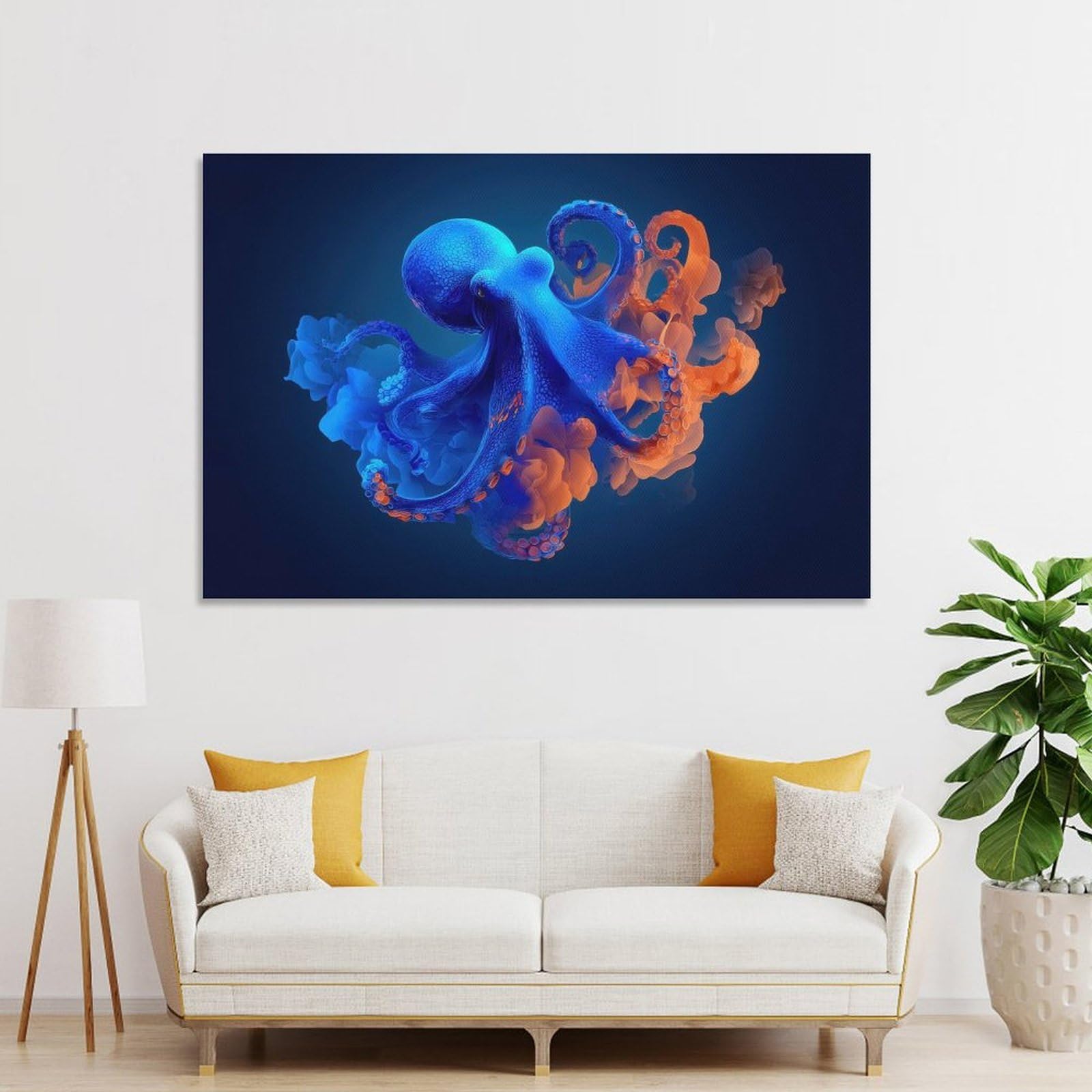 Junmoney Blue And Orange Octopus Decorative Canvas Print 12x18inch(30x45cm), for Corridors, Hallways Or Apartment Entries, Decorative Wall Art for Narrow Spaces