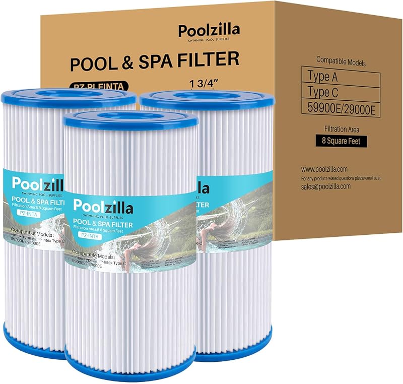 [3 Pack Pool Filter Cartridge for Type A or C, Compatible with Intex 29000E/59900E, Easy Set Pool Filters, Summer Escapes or Summer Waves Above Ground Pools [L x OD: 8" x 4.25'']
