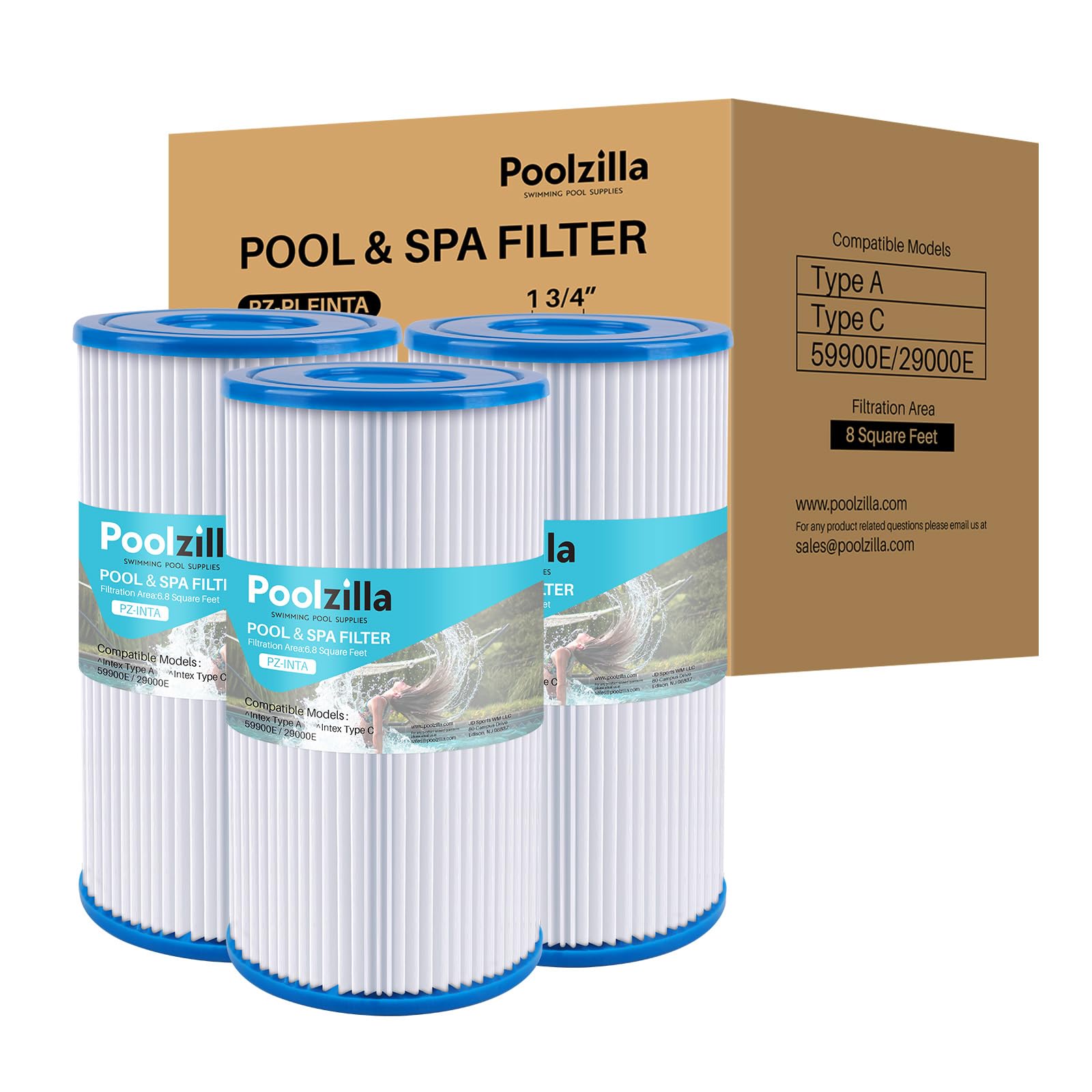 Poolzilla 3-Pack Replacement Filter for Type A or C, Compatible with Intex 29000E/59900E, Easy Set Pool Filters, Summer Escapes or Summer Waves Above Ground Pools