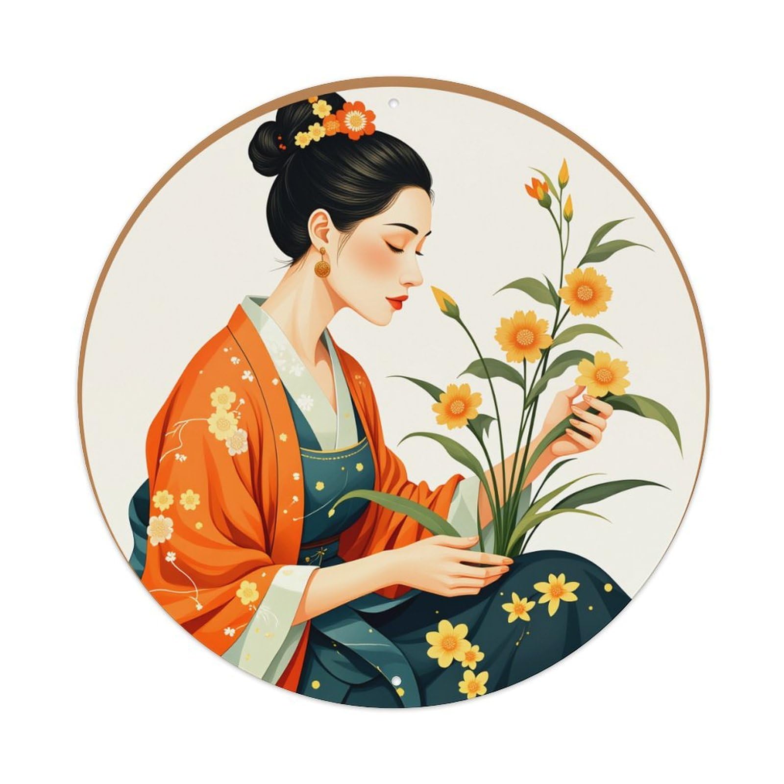 Jdfenggu Vintage Floral Kimono Pattern Design Art Retro Metal Tin Sign, Metal Poster For Bar, Home, Man Cave, Kitchen, Laundry Room Art Decor 8X8 Inch