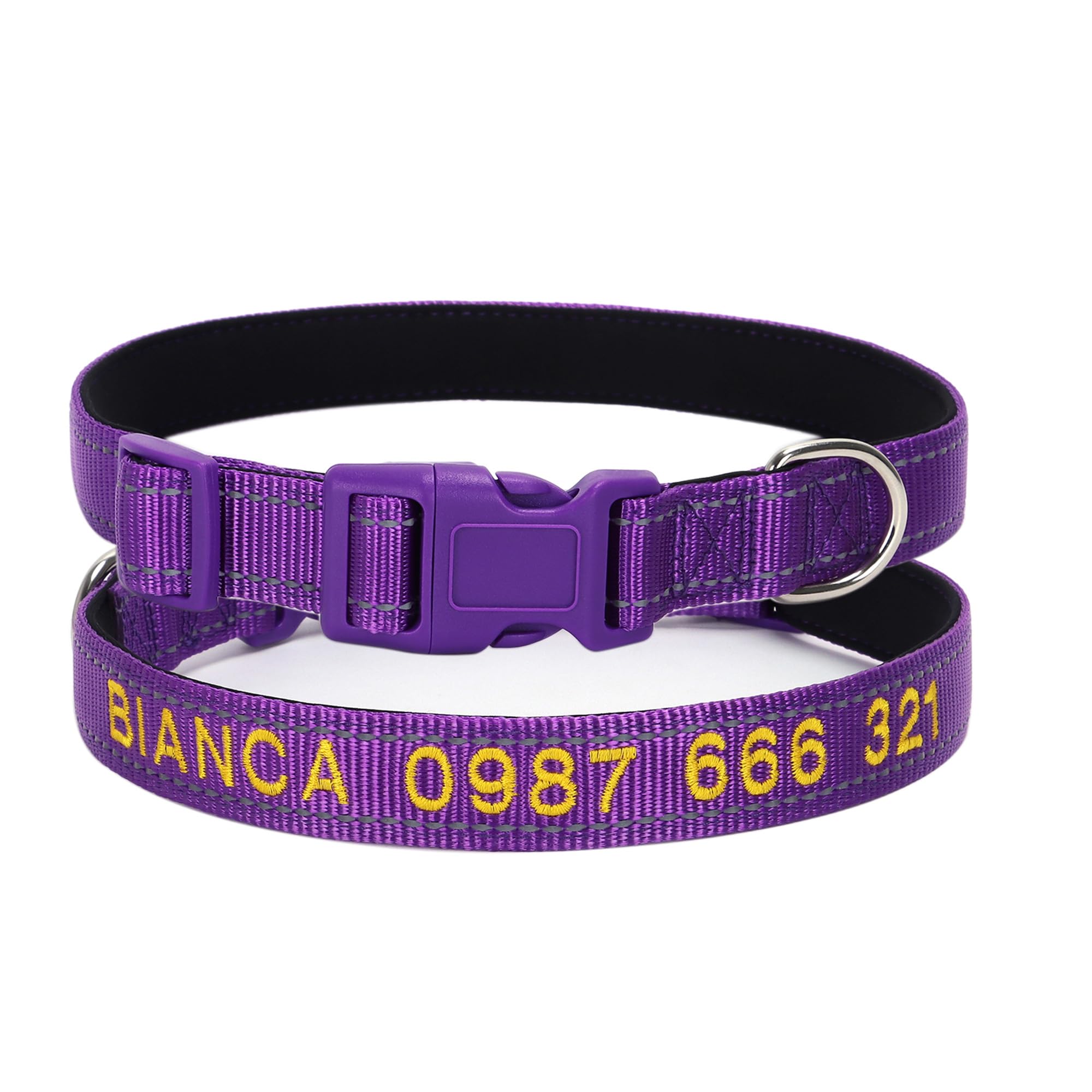 Personalized Dog Collar with Soft Neoprene Padded, Custom Embroidered with Pet Name and Phone Number, Custom Reflective Nylon Collar, Adjustable Sizes