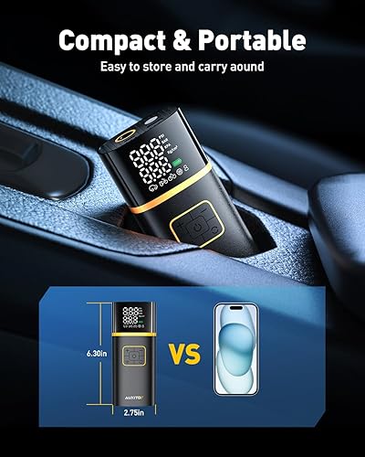 Miniatura 3 de AUXITO Compresor de aire portátil para inflador de neumáticos, bomba de aire para neumáticos de automóvil con medidor de presión digital, batería