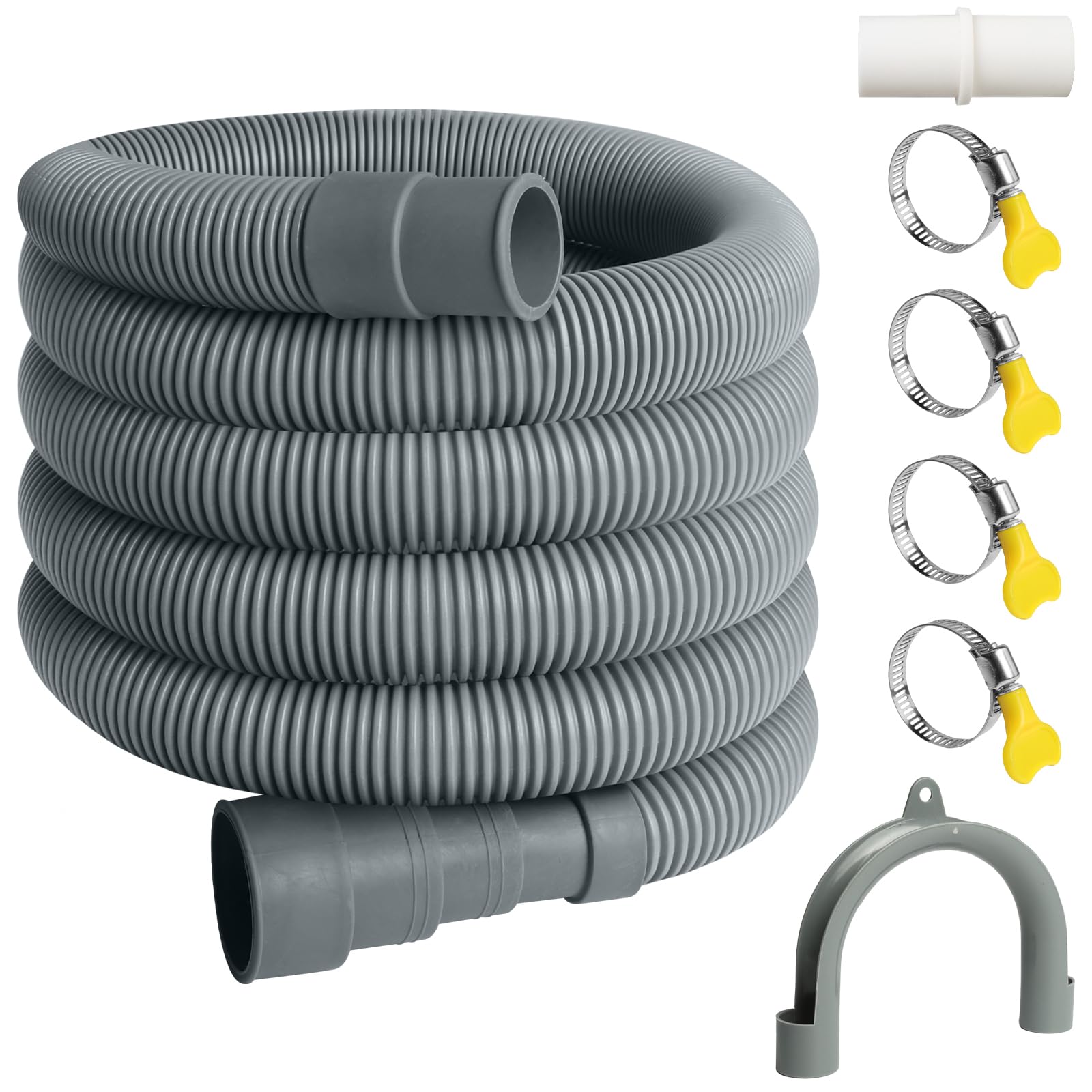 Photo 1 of 10FT Washing Machine Drain Hose, Universal Dishwasher Hose Extension Kit with 1 U-Bend Holder, 1 Extension Adapter and 4 Hose Clamps