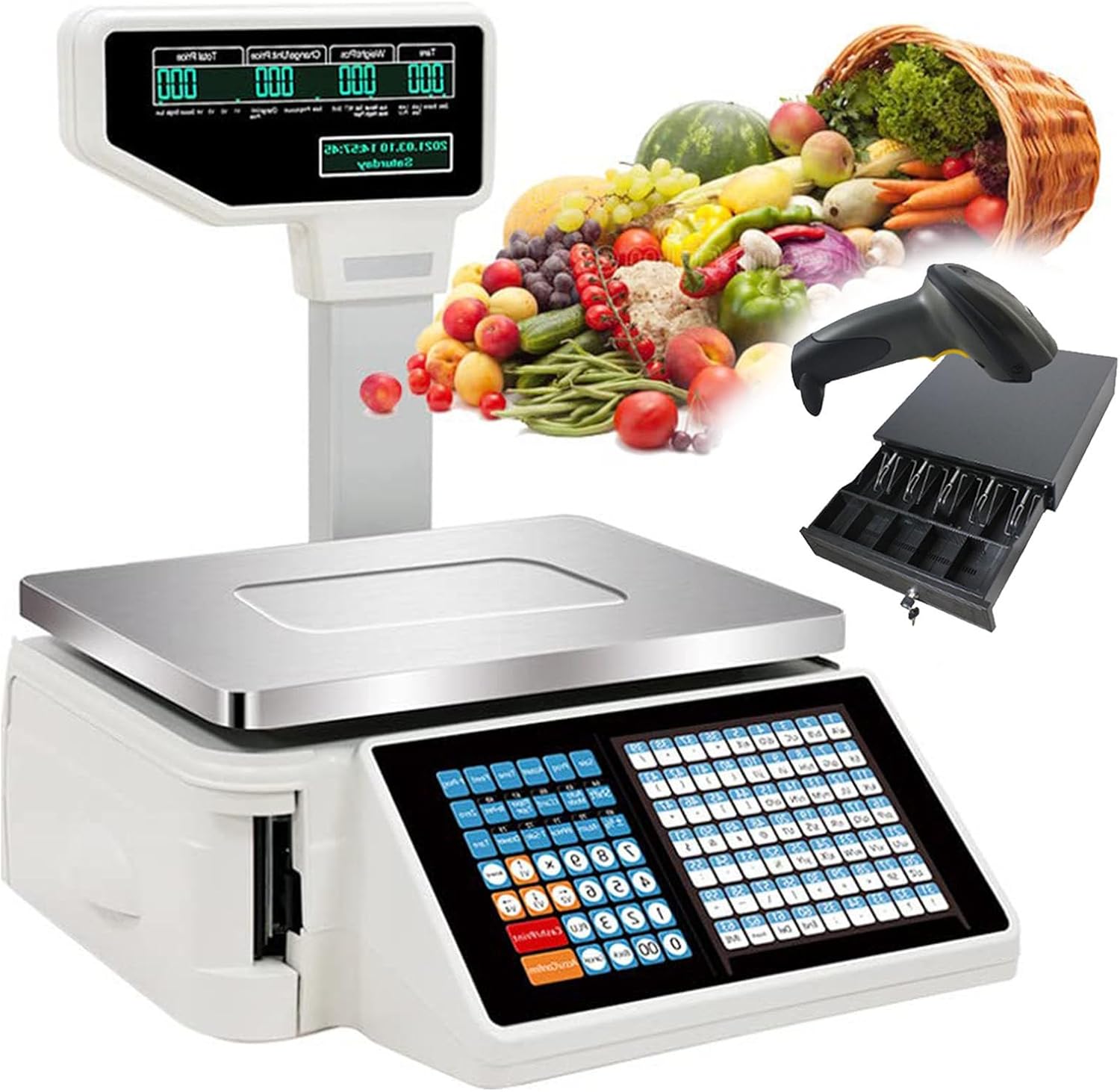 Commercial Digital Price Computing Scale with Thermal Label Printer, Electronic Weight for Food Retail Store, Supermarket Pole Display (30KG-B (15kg B)