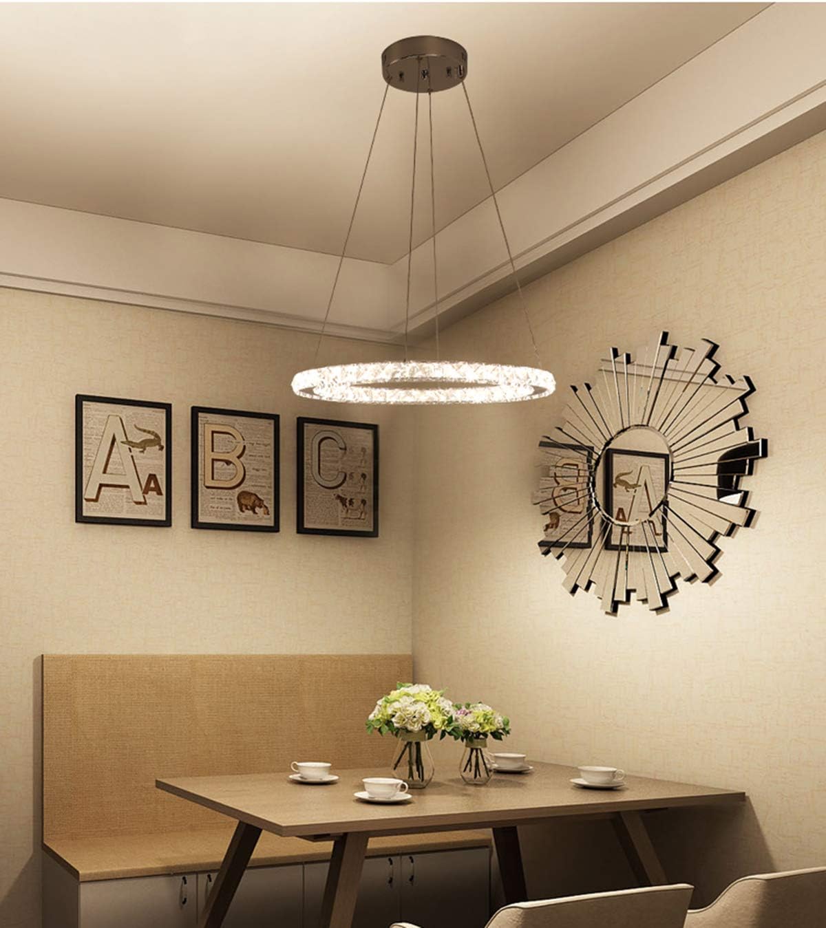 Suреr Dеаl Prоduсt Ganeed Chandeliers,Crystal Glass Chandelier,Pendant Lighting Ceiling Lights Fixtures for Living Room Bedroom Restaurant Porch Dining Room,One Rings (Dia 11.8,6500K)