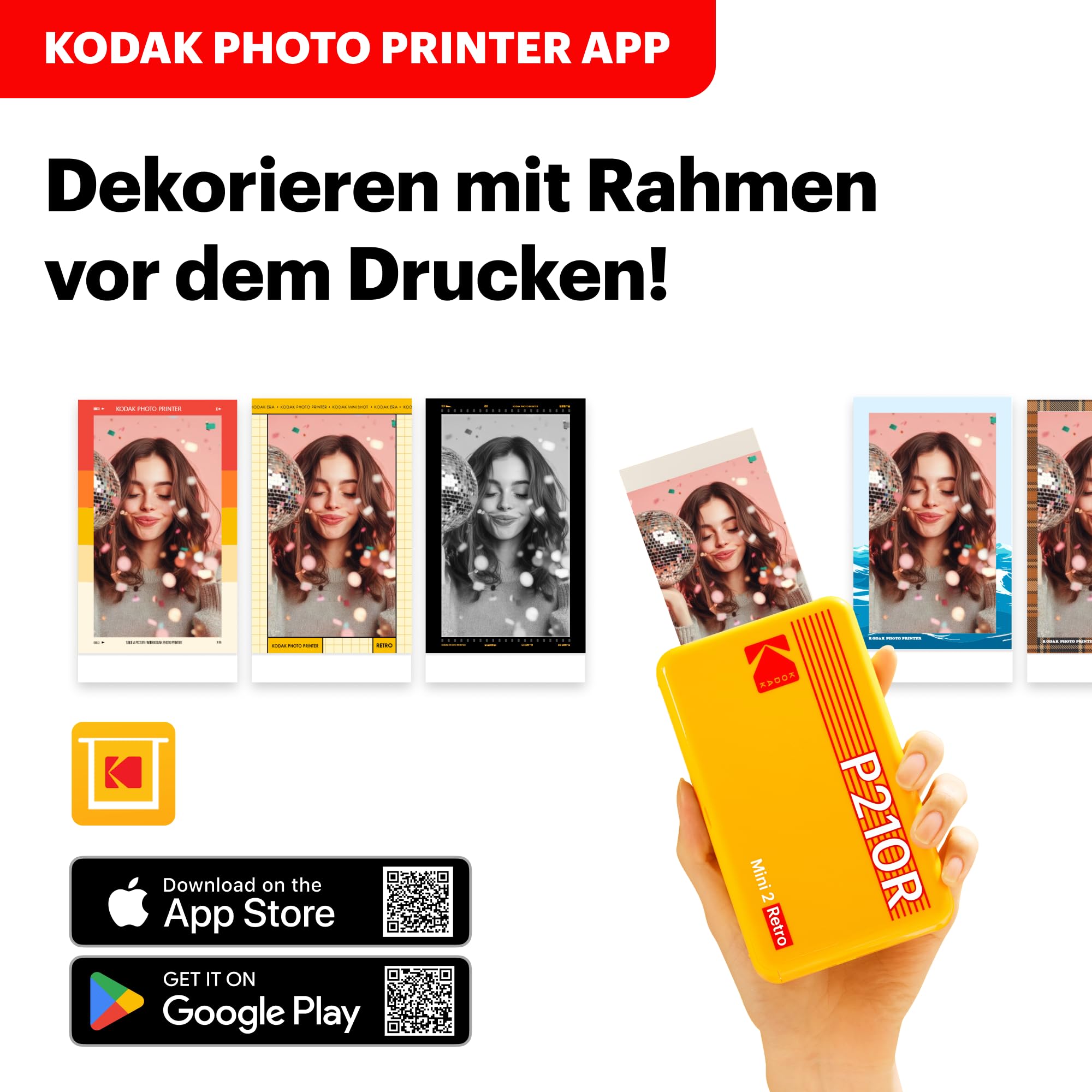 Kodak Mini 2 Retro mobiler Farbig Fotodrucker für Smartphone (iPhone & Android) - Weiß - 8 Blatt (54 x 86 mm, 4Pass-Technologie-Laminierung)