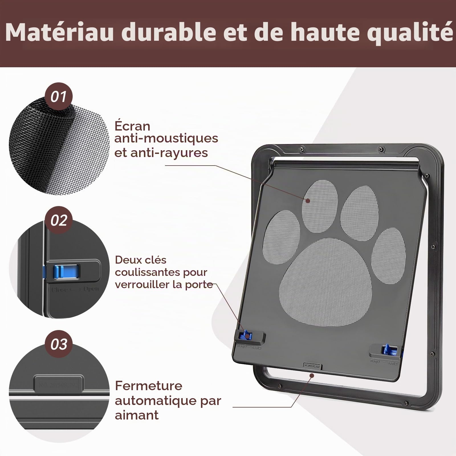 NAMSAN Chatiere pour Moustiquaire Facile à Installer La Liberté de Chat Verrouillable Moustiquaire de Porte pour Petit/Moyen Chat/Chien