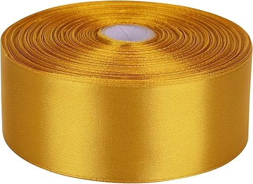 Baocuan Cinta de satén dorada de 1-12 pulgadas, rollo de cintas de tela sólida de 50 yardas para invitaciones de boda, ramos de novia, costura,
