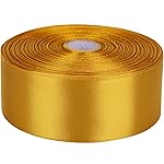Baocuan 1-1/2 inch Golden Satin Ribbon 50 Yards Solid Fabric Ribbons Roll for Wedding Invitations, Bridal Bouquets, Sewing, Party Decorations, Gift Wrapping and More