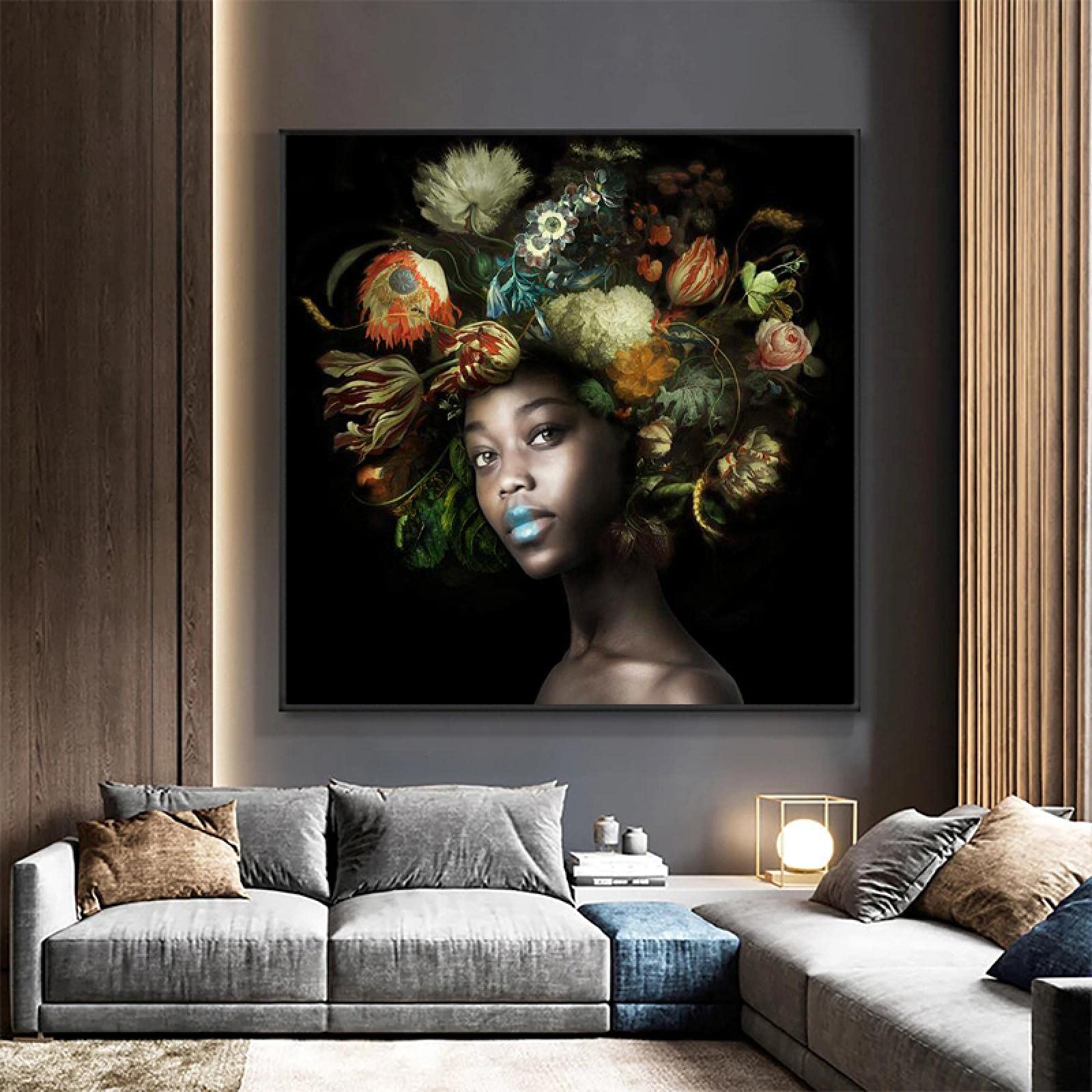 FSLEOVN Quadro Moderno da Parete per Soggiorno, Nero e Oro, Donna Africana, per Donne Nere, Poster Decorativo per la Casa, Senza Cornice (60 x 120 cm x 3