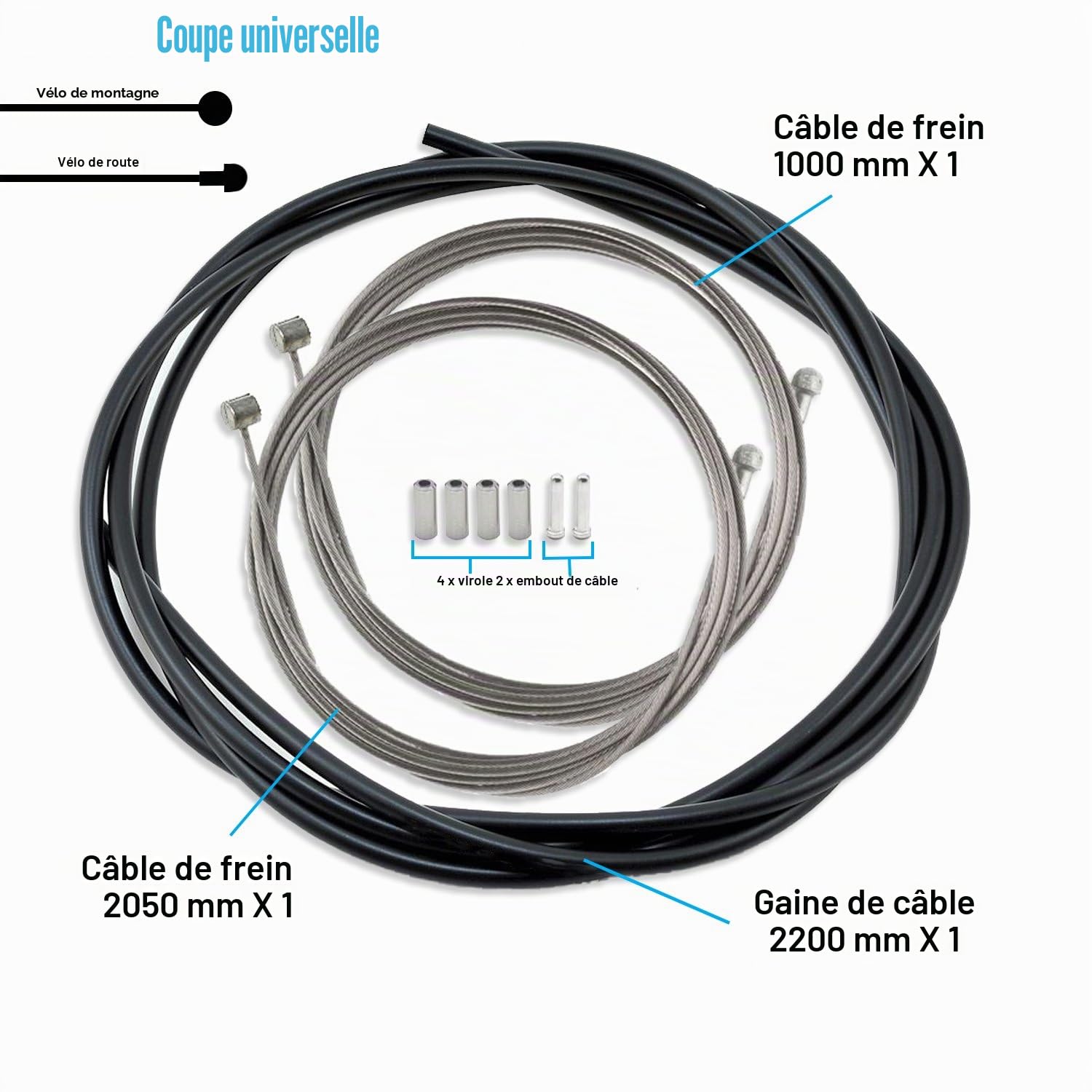 SHIMANO Ensemble de câbles de frein standard universels pour VTT ou vélos de route