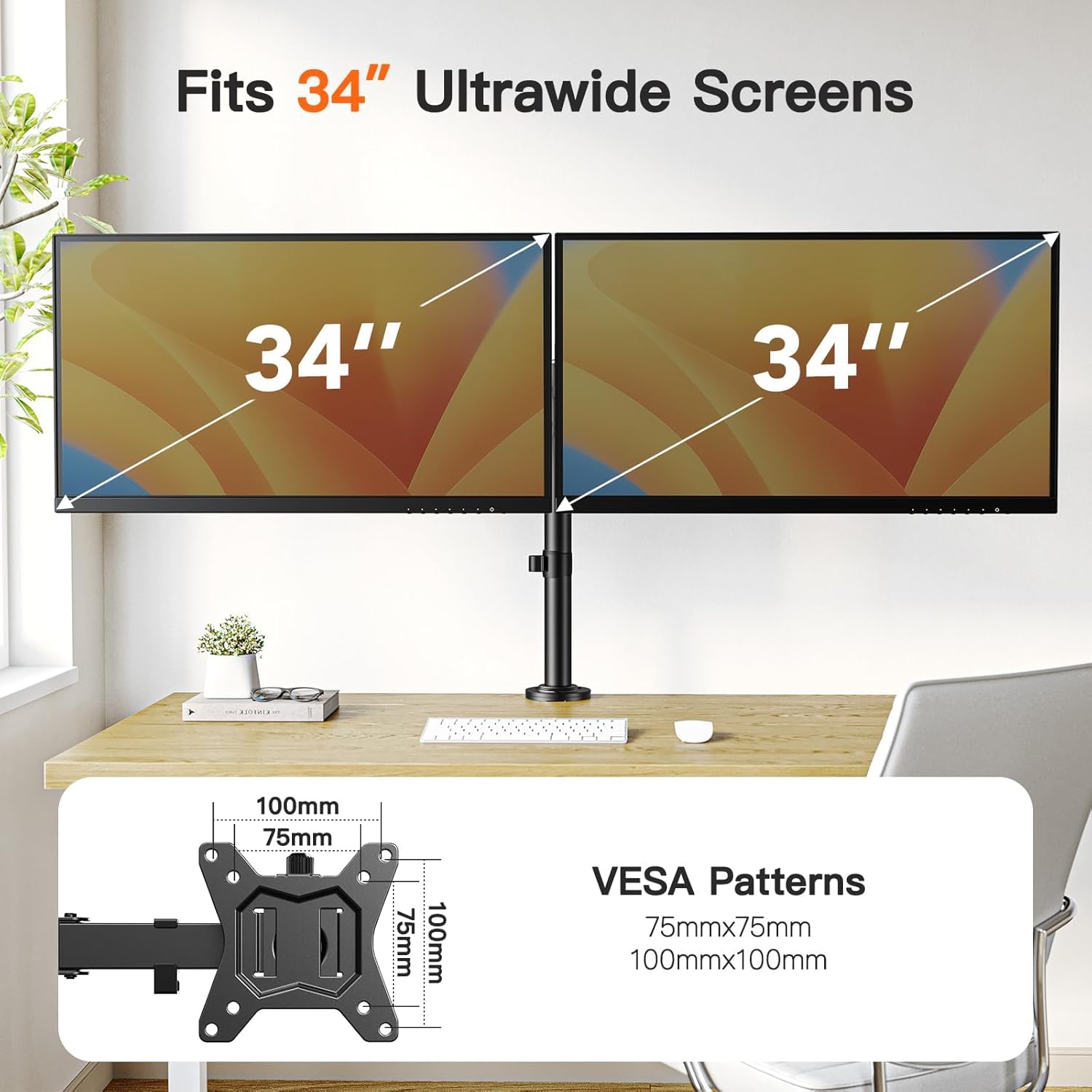 ErGear Supporto da scrivania per doppio monitor da 13 "-34" fino a 12 kg, supporto per monitor completamente regolabile, può contenere 2 schermi di computer, braccio doppio per monitor resistente con