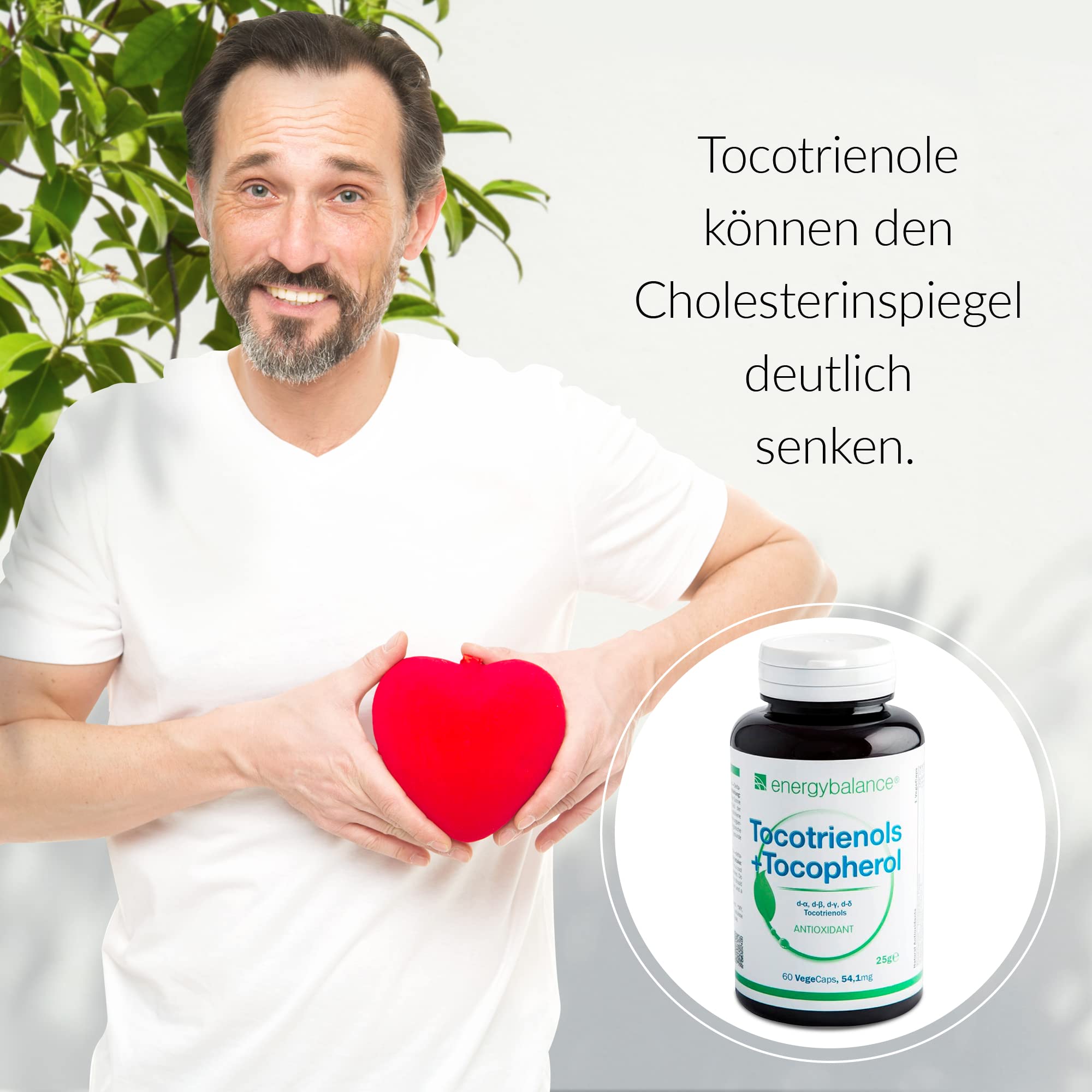 EnergyBalance Tocotrienol alpha-gamma - 4 Tocopherole in 1 Kapseln mit Antioxidantien - Natürlicher Vitamin E Komplex - Vegan, ohne Zusätze - 60 VegeCaps à 54,1mg