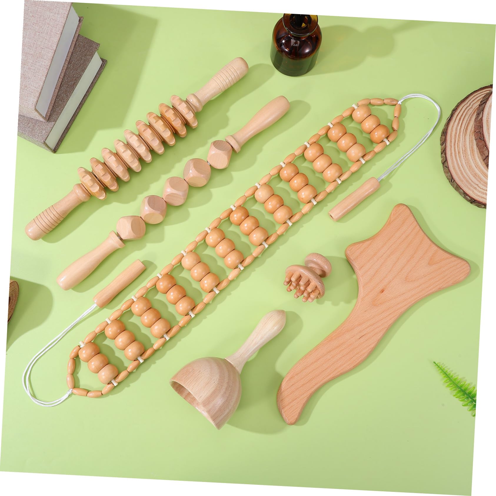 6 piezas Herramientas de Masaje de Madera para Modelado Corporal Alivio Muscular y Relajación Kit para Hombres y Mujeres Incluye Rodillos y Tablas Terapéuticas