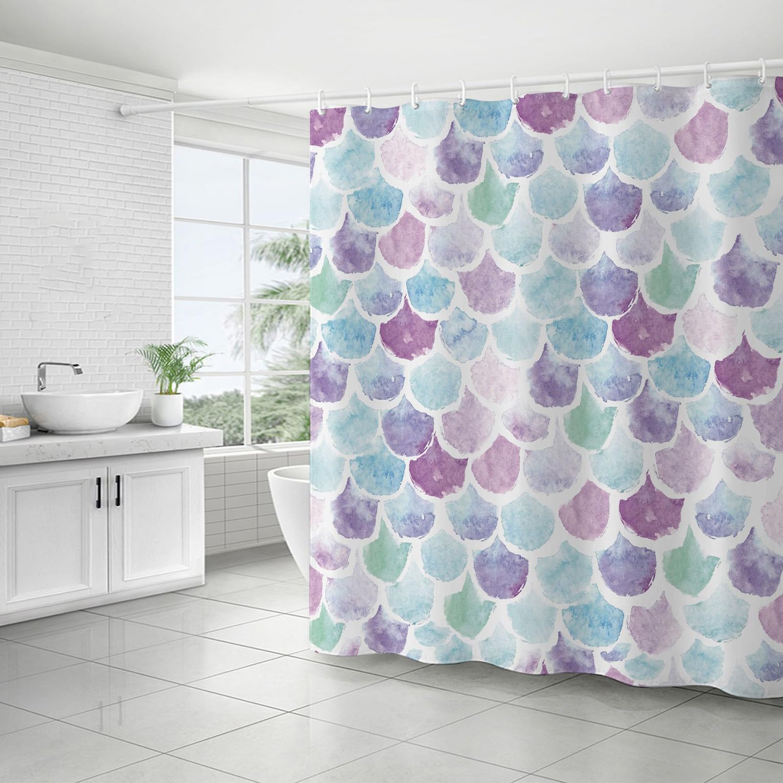FAIRYGATE Shower Curtains for Bathroom Mould Proof Resistant with 12 Hooks Waterproof Quick-Drying Washable for Wet Room Bath Curtain B8722