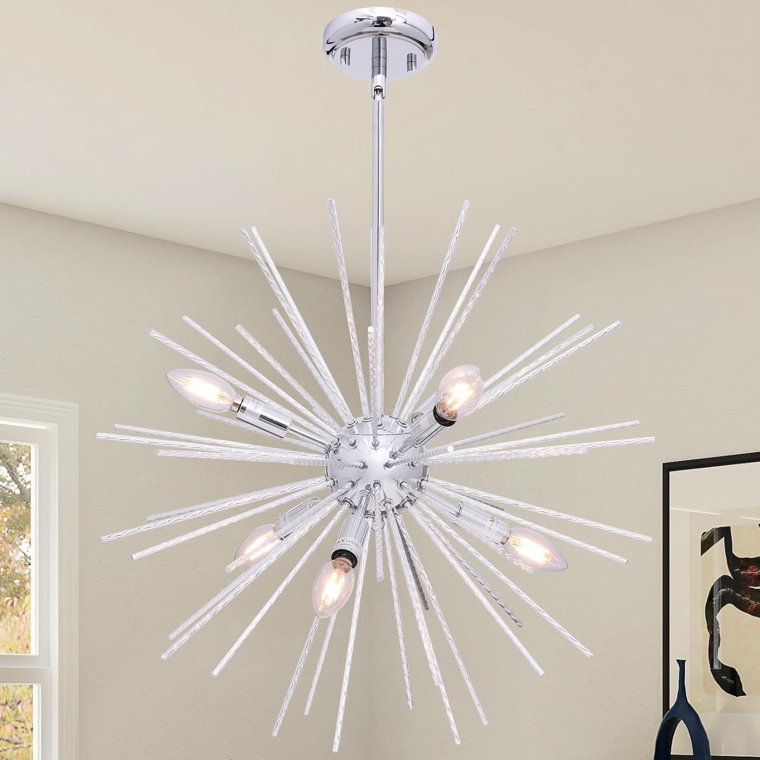 Sputnik Chandeliers Modern Art Deco Pendant Lighting Chandeliers Starburst Ceiling Light Fixture, 6-Light Aluminum Chandelier for Dining Room, Living Room, Kitchen, Bedroom, Hallway, Porch