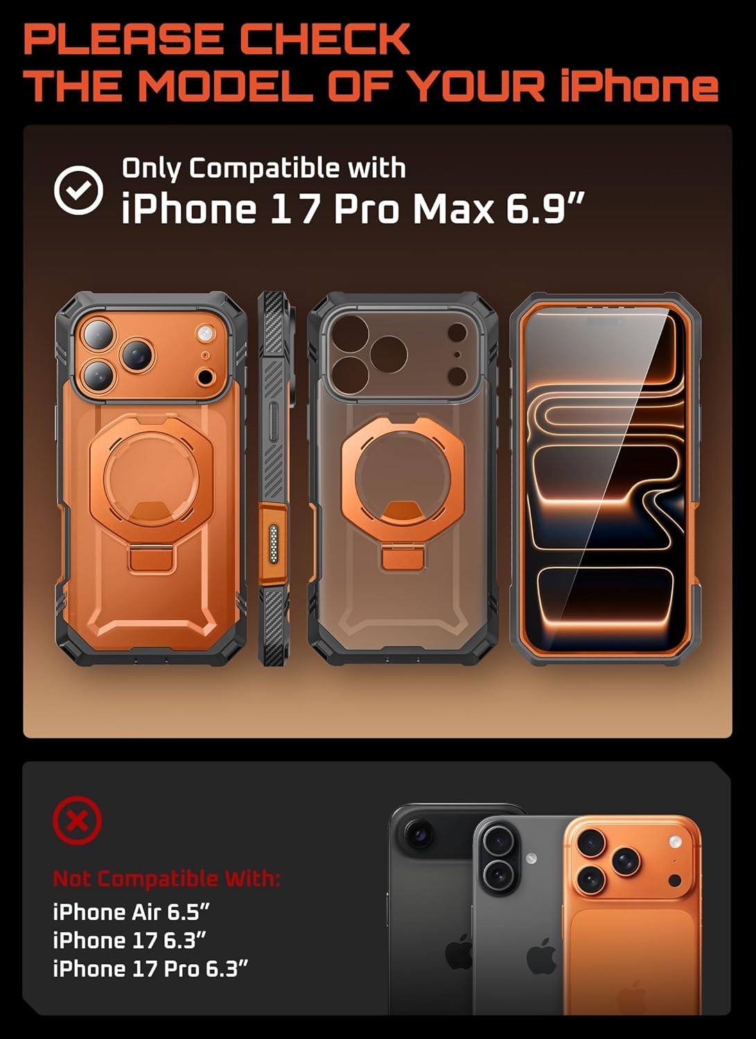 SUPCASE for iPhone 17 Pro Max Case (UBGrip Pro), [Built-in Tempered Glass Screen Protector & Stand] [Camera Control Cover] [Compatible with MagSafe] Full Body Heavy Duty Magnetic Phone Case, Coral - Image 2