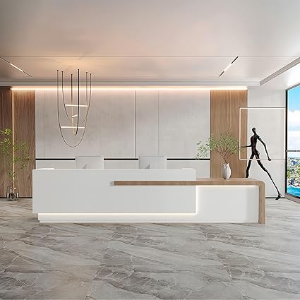 Reception Desk with Counter Has Ample Storage Space and LED Ambient Light, No Assembly Required. Suitable for Shopping Malls, Retail Counters, Cashier Counters