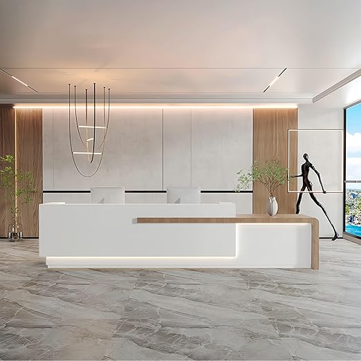 Reception Desk with Counter Has Ample Storage Space and LED Ambient Light, No Assembly Required. Suitable for Shopping Malls, Retail Counters, Cashier Counters