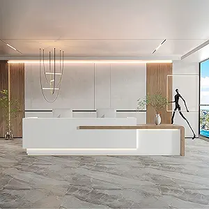 Reception Desk with Counter Has Ample Storage Space and LED Ambient Light, No Assembly Required. Suitable for Shopping Malls, Retail Counters, Cashier Counters