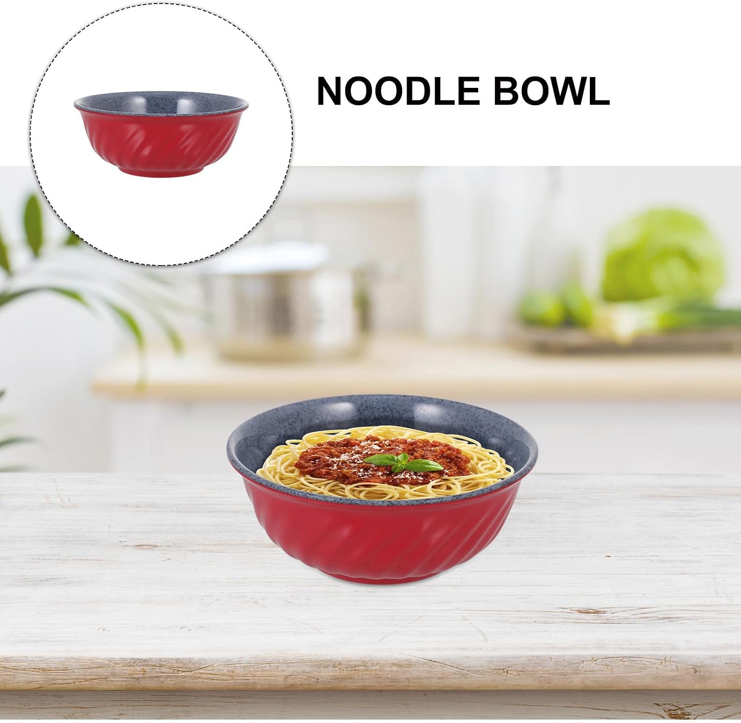 Red Melamine Noodle Bowl for Fruits and Instant Noodles, Easy to Clean without Burrs, Creative and Simple Style, for Home and Restaurant Use