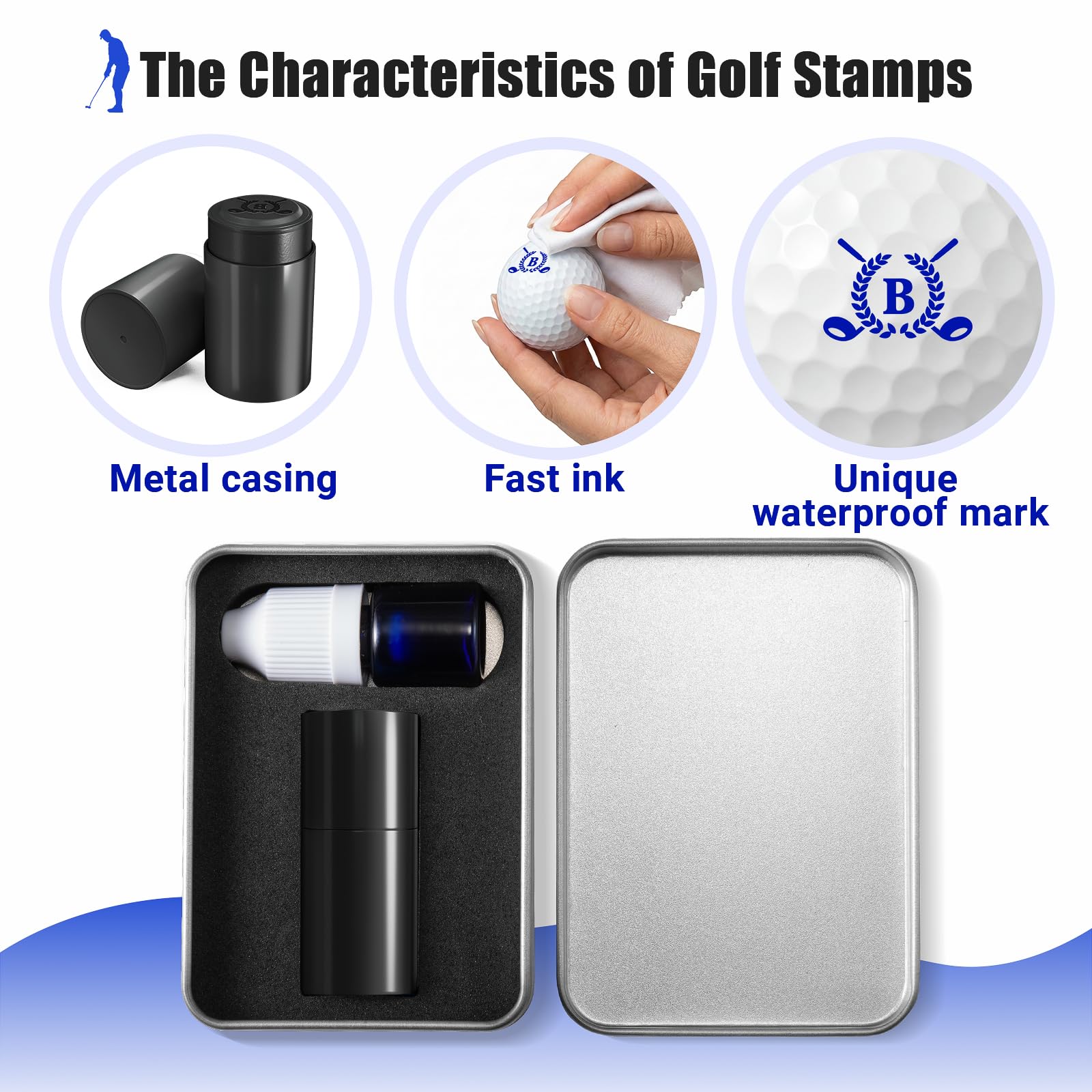 Golfball-Stempel, selbstfärbender, wiederverwendbarer Golfball-Stempel, Marker, Identifizierung des Golfstempels für Golfer, Väter, Rentner