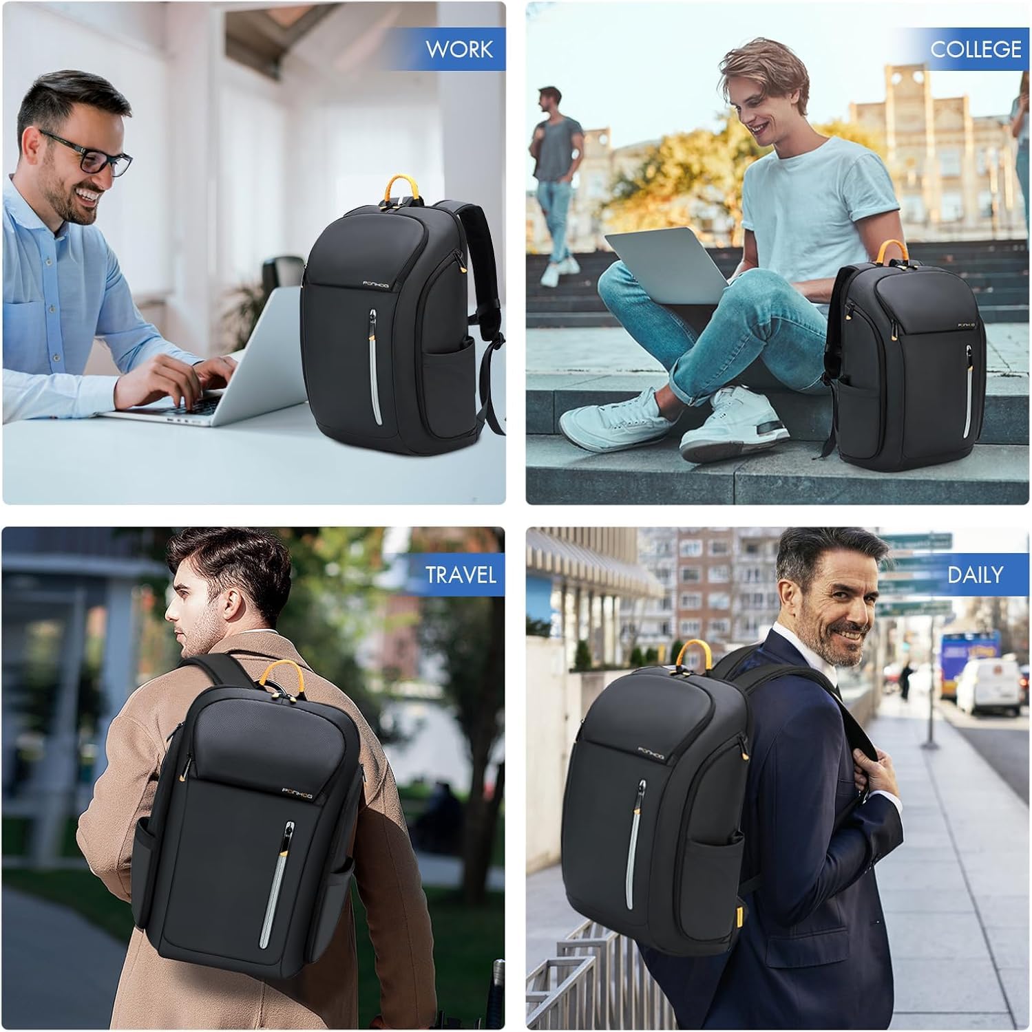 Ponhog Sac à Dos Homme 40L - Grande Capacité Sac Ordinateur Portable 18,4 Pouces avec Poche Anti-Vol, Ouverture 180° et Tissu Anti-Éclaboussures, Approuvé TSA pour Voyages d'Affaires, Travail(Noir)