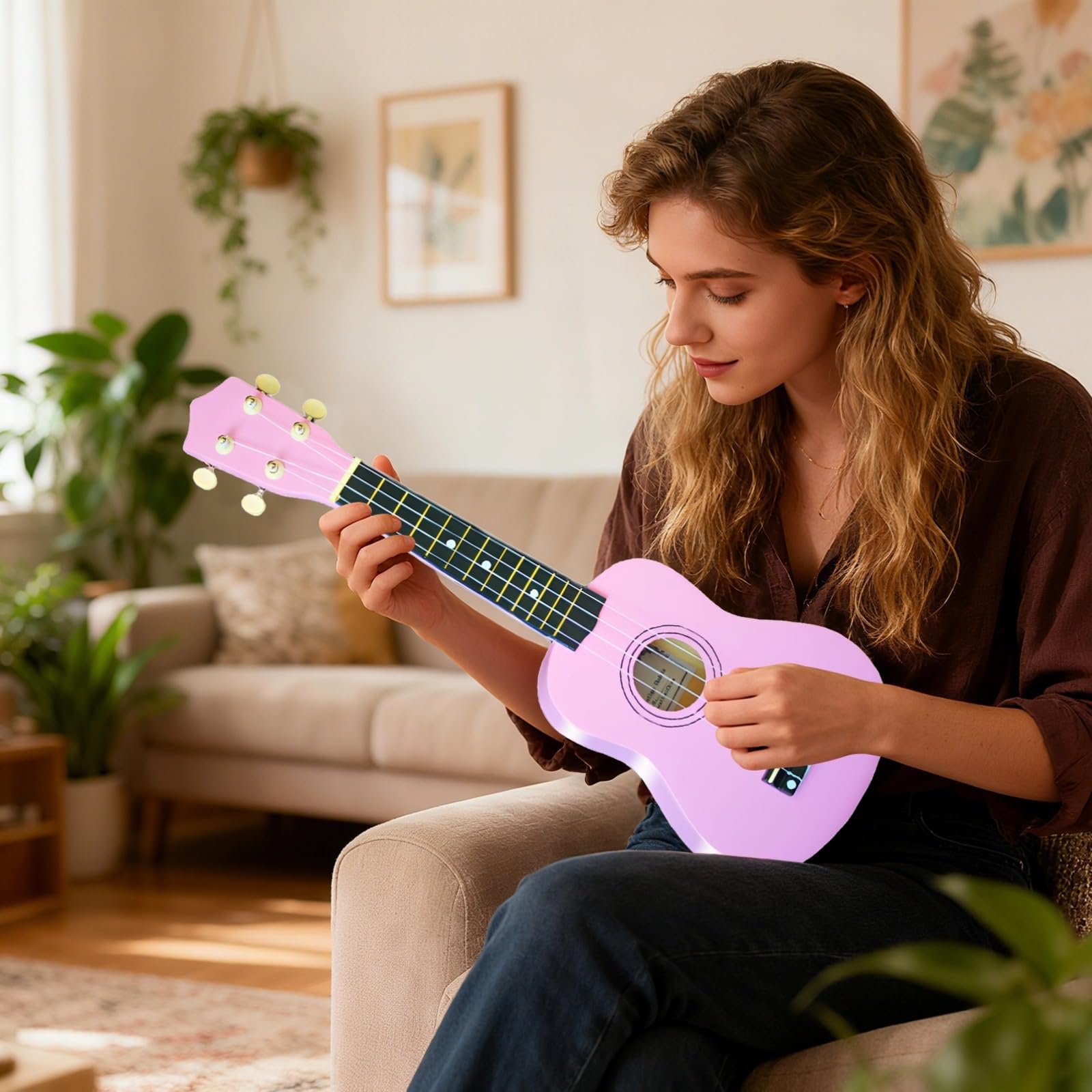 Generic Ukulele per principianti, 61 cm, in tiglio, con dorso arcuato, suono chiaro, comodo e portatile
