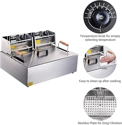 Miniatura 6 de Ampersand Shops - Freidora eléctrica comercial de 20 litros con cabezales eléctricos duales para papas fritas perros de maíz pollo frito calidad de