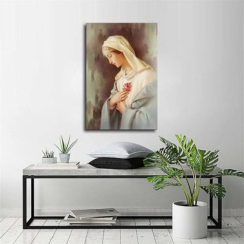 Miniatura 6 de HHOOO Póster artístico de la Virgen María católica con la bendición católica y arte de pared, póster moderno para decoración de dormitorio familiar,