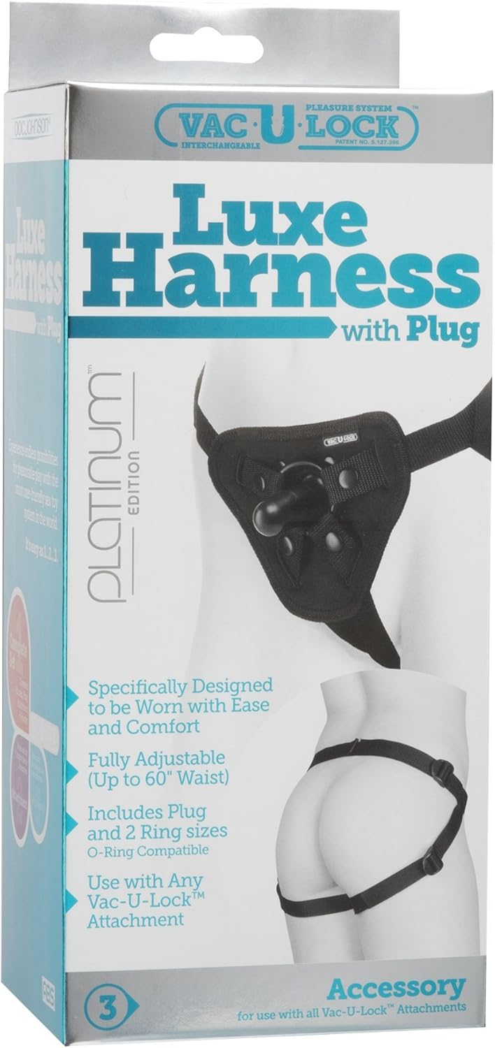Doc Johnson Vac-U-Lock Platinum - Luxe Harness with Vac-U-Lock Plug and 3 Different Sized O-Rings - Compatible with O-Ring and Vac-U-Lock Dildos - Accommodates Up-To 69" Waist