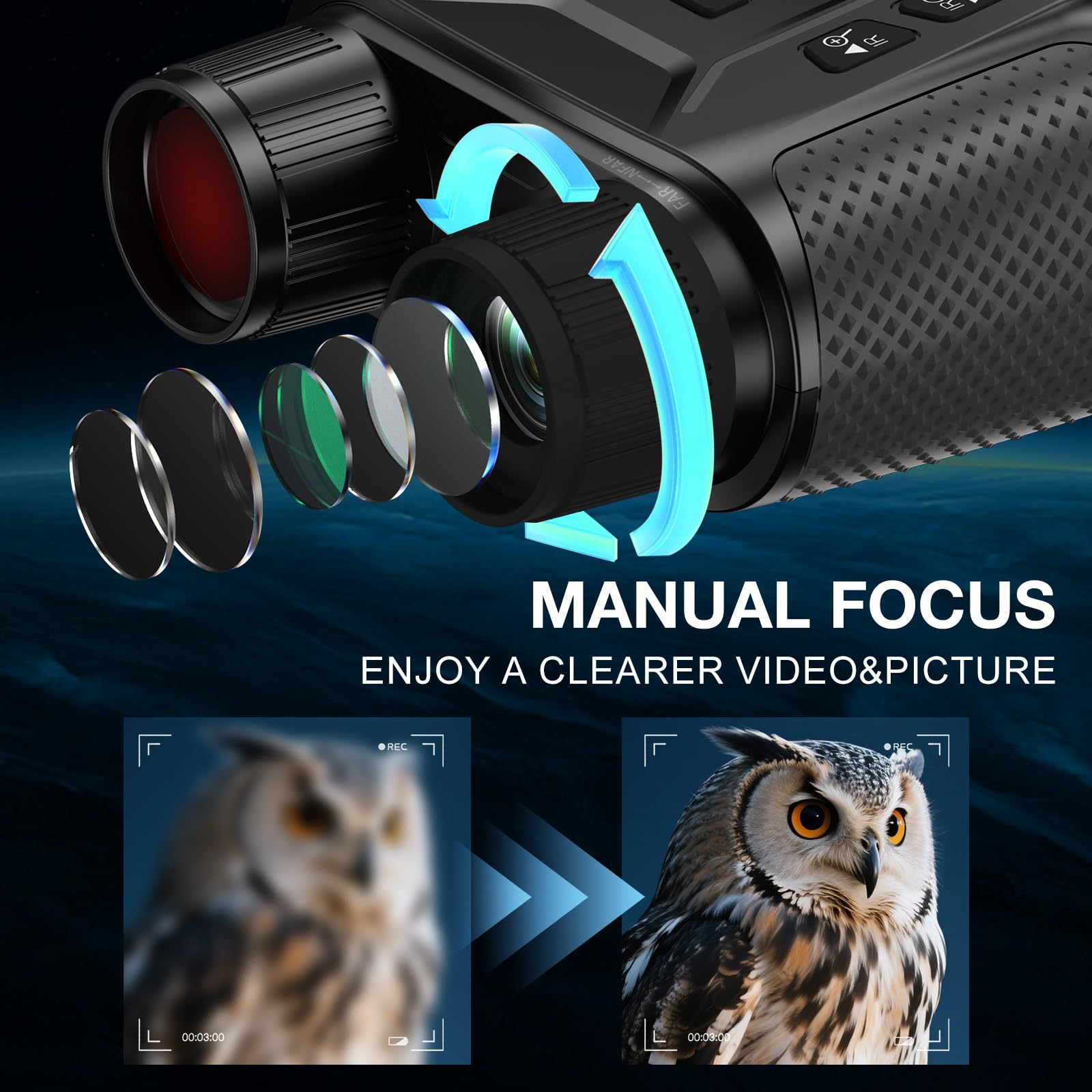 Visore Notturno 4K 36MP Binocolo Visione Notturna Zoom Digitale 8X e Scheda 32GB per Foto e Video, Display HD da 4.5" 7-Livelli Infrarossi Visore Notturno Binocolo Vista 400M per Campeggio