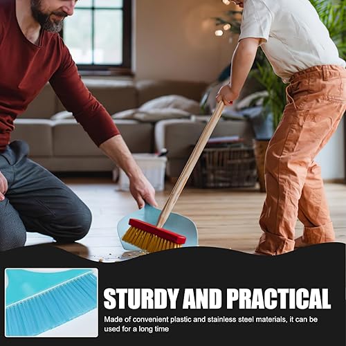 Miniatura 3 de Juego de escoba y recogedor vertical de pie de acero inoxidable de metal escoba para pasillo, vestíbulo, garaje, patio, interior y exterior,