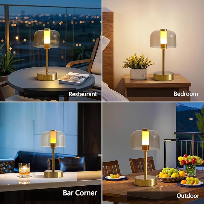 AIHYING 2-Pack Portable USB-Rechargeable Cordless Modern Table Lamp,Touch Dimmable Small Atmosphere Lamp, 4000mAh Battery Operated Lamp,Gold LED Night Light for Any Space photo 6