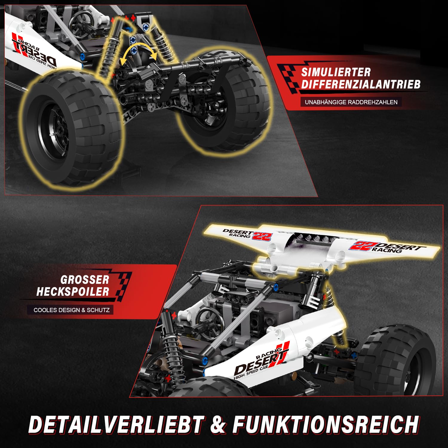 Mould King 18001 Buggy RC Technique en Briques – Véhicule de Course Tout-Terrain motorisé avec télécommande et contrôle Via Application, modèle Buggy du désert, pour Adultes et Adolescents (8+)