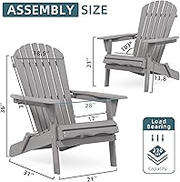 Vista 3 de Juego de 2 sillas Adirondack plegables de madera, respaldo premontado, silla de madera para patio al aire libre, jardín, césped, patio, terraza