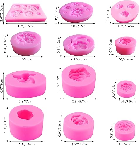 Miniatura 2 de Moldes de silicona con forma de flor de 12 piezas para decoración de pasteles, manualidades de chocolate, arcilla polimérica, fundición de resina y
