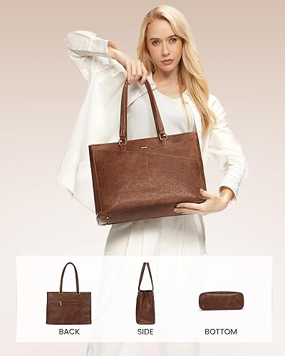 Miniatura 6 de LOVEVOOK Bolsa para laptop para mujeres, bolsa de mano para laptop de 15.6 pulgadas para mujeres, bolsas de mano de trabajo de cuero vintage para