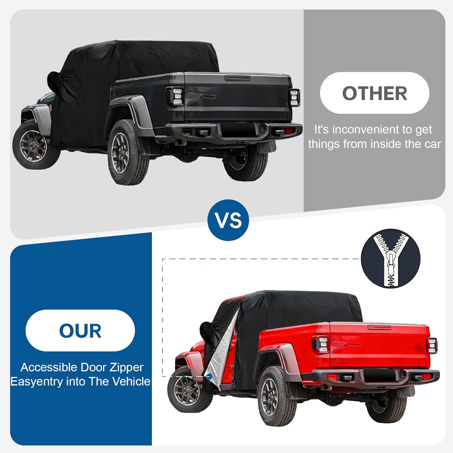 420D Custom Cab Cover Compatible with Gladiator JT 2020-2025 2026,Half Covers All-Weather Sun, Rain & Snow Protection, UV Resistant, Windproof Outdoor Car Cover with Driver Door Zipper