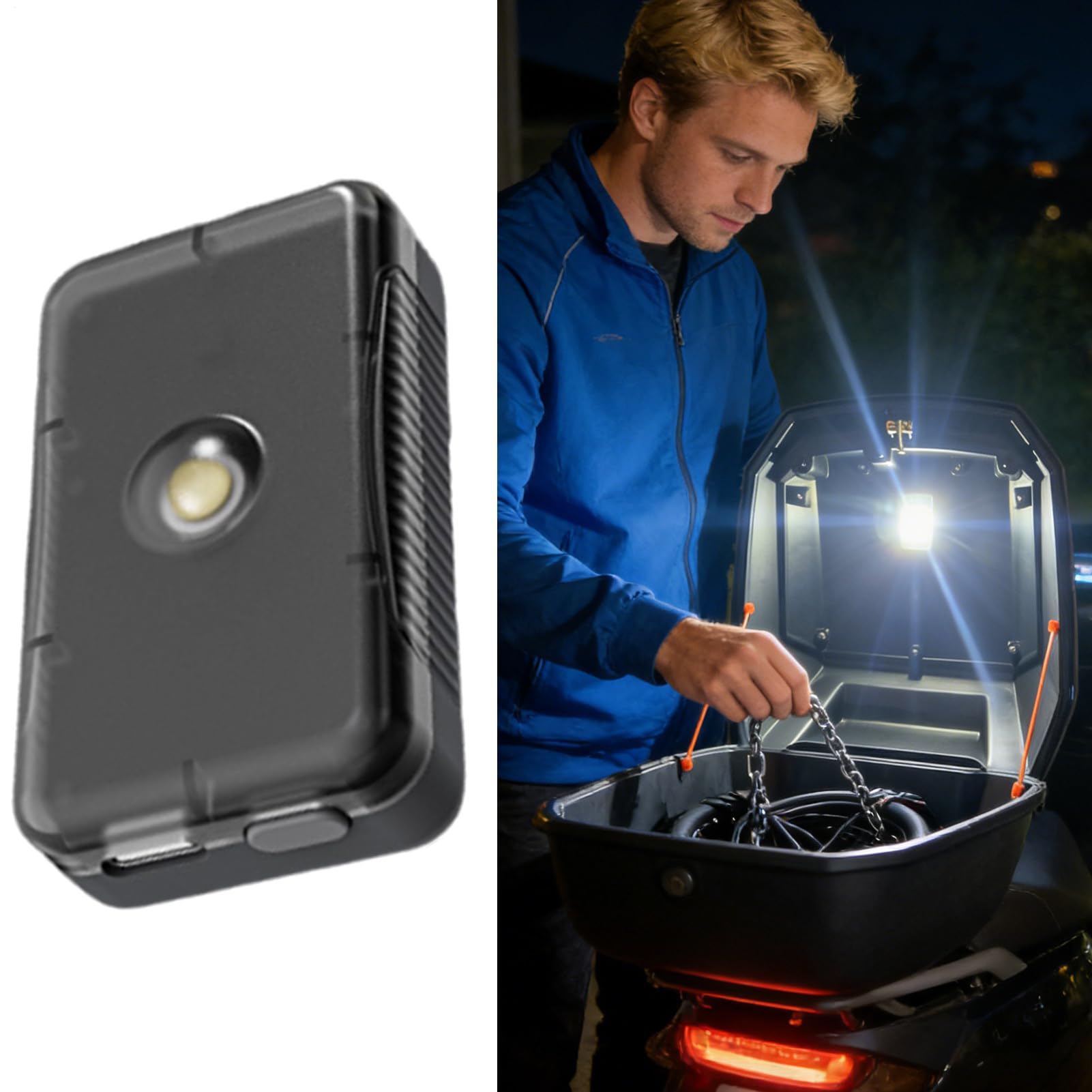 LED-Lampe für Kofferraum, Topcase-Beleuchtung, für Motorrad, Innenbeleuchtung, wiederaufladbar, automatische Erkennung – für Kofferraum, Schrank, Motorrad, Roller, LKW, Wohnmobil, SU
