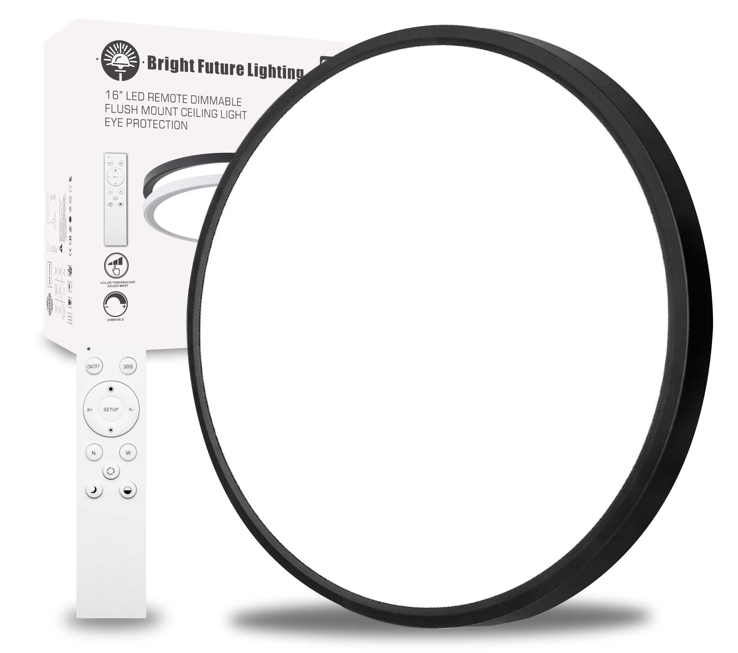 View 1 of 1Pack 20 Inch Remote Control Dimmable Large LED Flush Mount Ceiling Light Panel,40W 4350LM,2700K-6000K Adjustable Color,Ultra Thin Round Black Ceiling Light Fixture for Hallway Kitchen Home Office